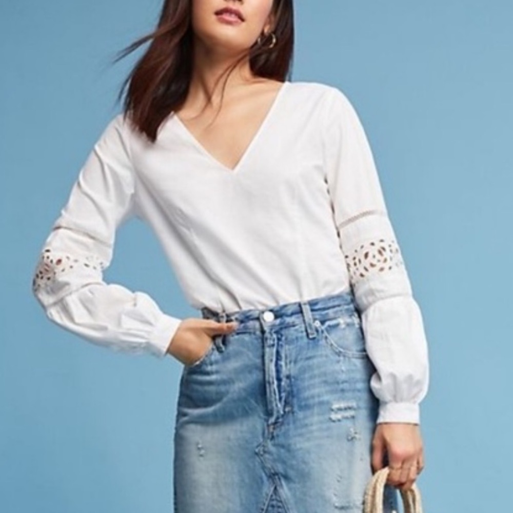 Vintage white lace peasant sleeve top cottage core blouse